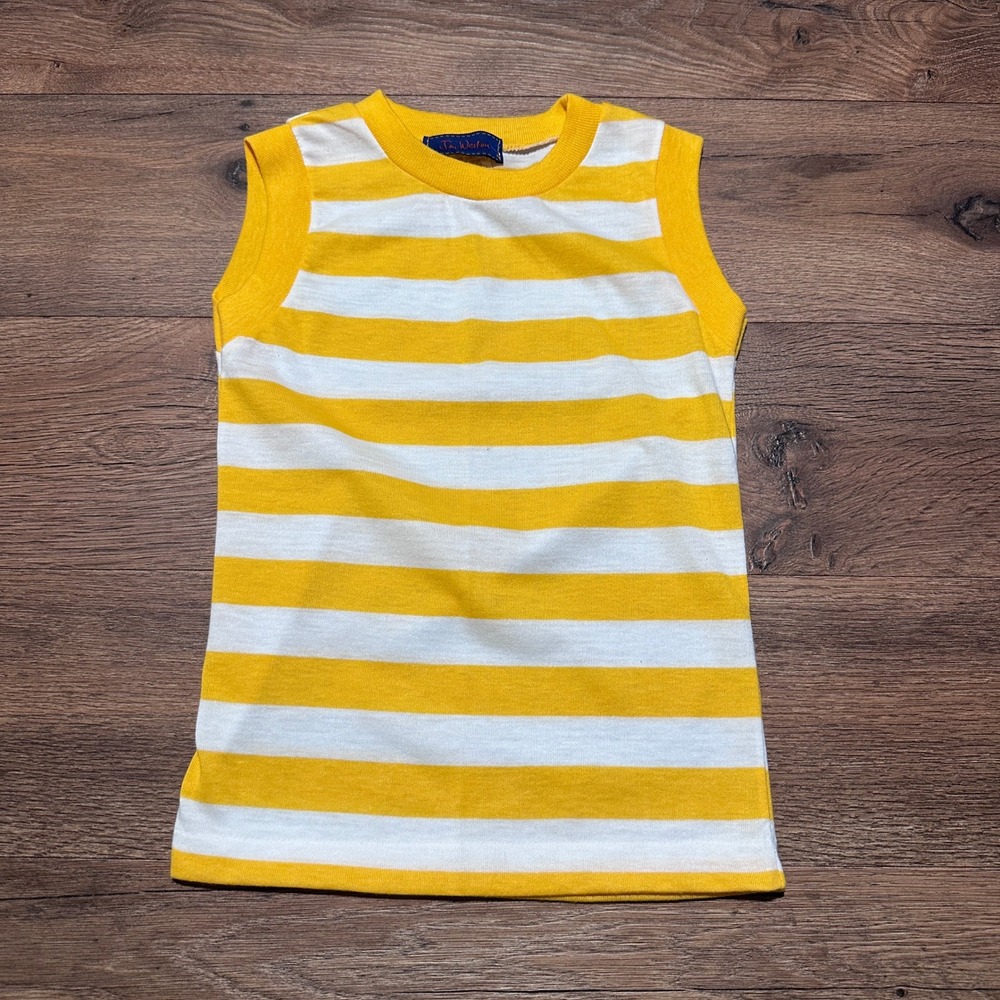 Vintage Jon Weston Yellow White Striped Tank Top Kids Size 7 Made in USA